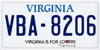 VA license plate VBA8206