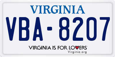 VA license plate VBA8207