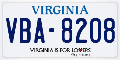 VA license plate VBA8208