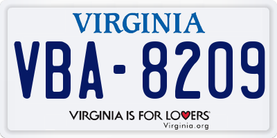 VA license plate VBA8209