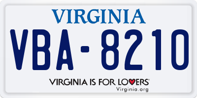 VA license plate VBA8210