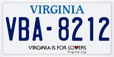 VA license plate VBA8212