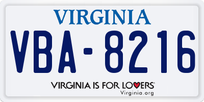 VA license plate VBA8216
