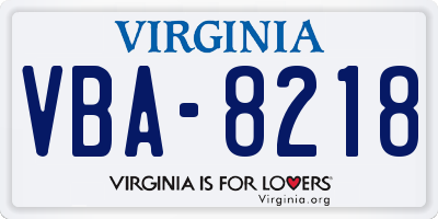 VA license plate VBA8218