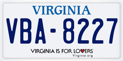 VA license plate VBA8227