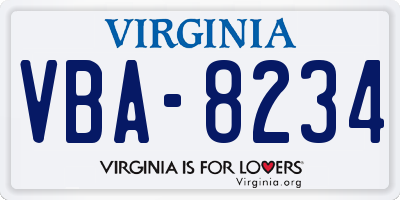 VA license plate VBA8234