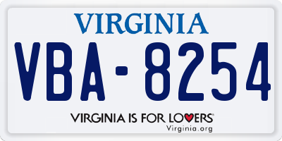 VA license plate VBA8254