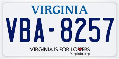 VA license plate VBA8257