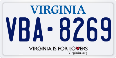 VA license plate VBA8269