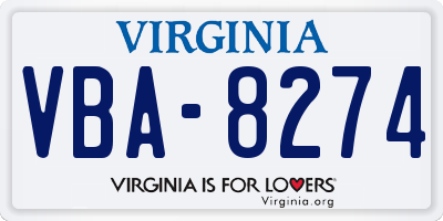 VA license plate VBA8274