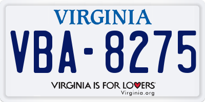 VA license plate VBA8275