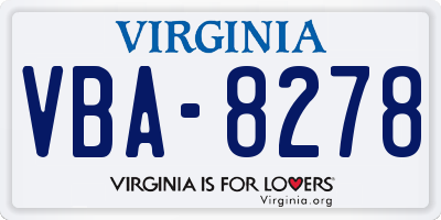 VA license plate VBA8278