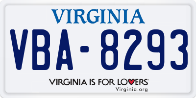 VA license plate VBA8293