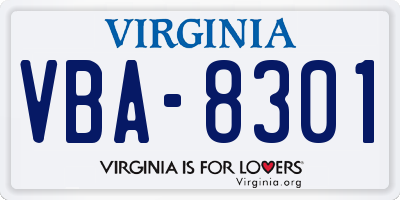 VA license plate VBA8301