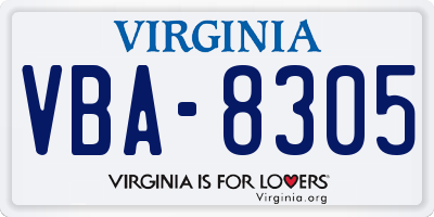 VA license plate VBA8305