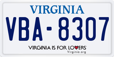 VA license plate VBA8307