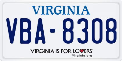 VA license plate VBA8308