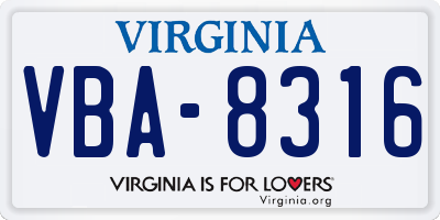 VA license plate VBA8316
