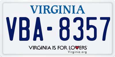 VA license plate VBA8357