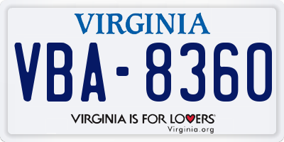VA license plate VBA8360