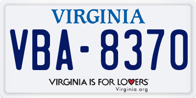 VA license plate VBA8370