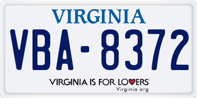VA license plate VBA8372