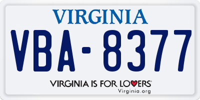 VA license plate VBA8377