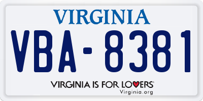 VA license plate VBA8381