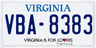 VA license plate VBA8383