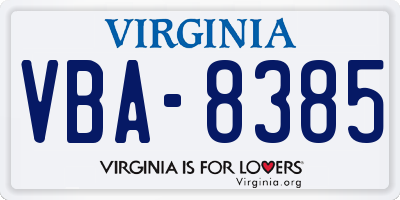 VA license plate VBA8385