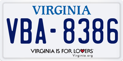 VA license plate VBA8386