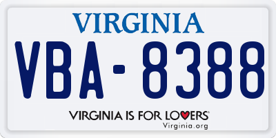 VA license plate VBA8388
