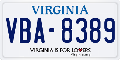 VA license plate VBA8389