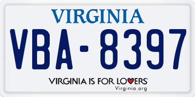 VA license plate VBA8397