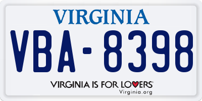 VA license plate VBA8398