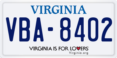 VA license plate VBA8402