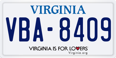 VA license plate VBA8409