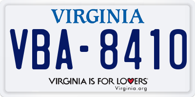 VA license plate VBA8410