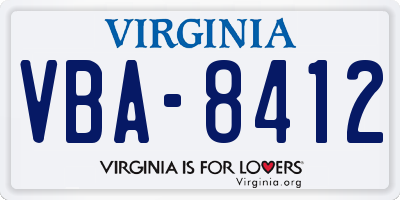 VA license plate VBA8412