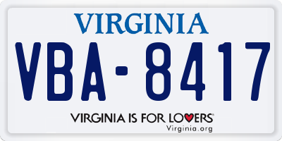VA license plate VBA8417