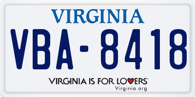 VA license plate VBA8418