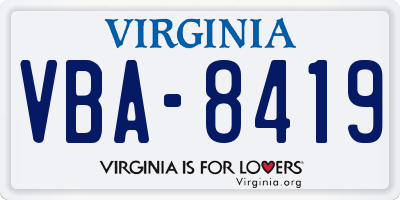 VA license plate VBA8419