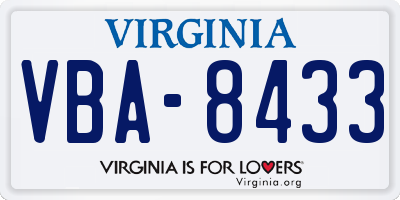 VA license plate VBA8433