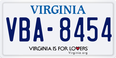 VA license plate VBA8454