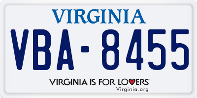 VA license plate VBA8455