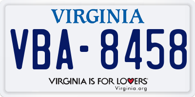VA license plate VBA8458