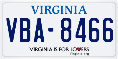 VA license plate VBA8466