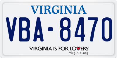 VA license plate VBA8470