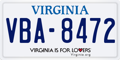 VA license plate VBA8472