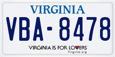 VA license plate VBA8478